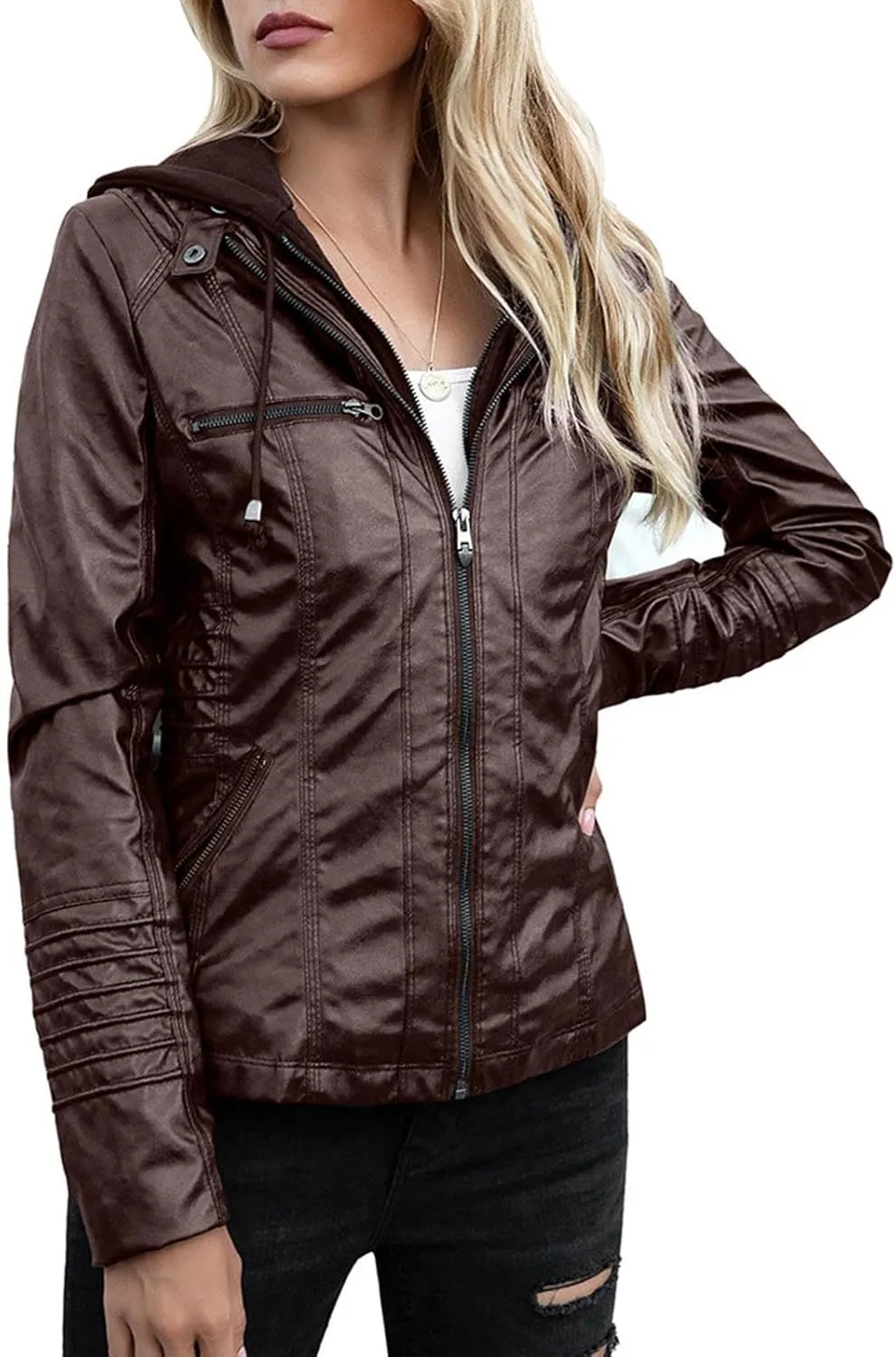 Women's Faux Leather Jackets Zip Up Motorcycle Jacket Pu Moto Biker Plus Size Outwear Fitted Slim Coat Lightweight