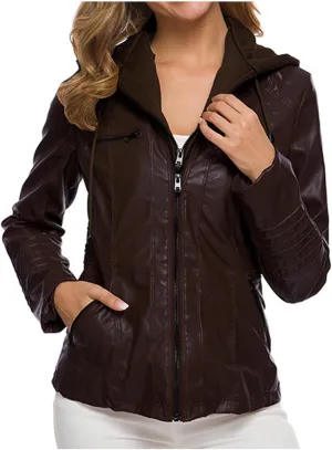 Women's Faux Leather Jackets Zip Up Motorcycle Jacket Pu Moto Biker Plus Size Outwear Fitted Slim Coat Lightweight