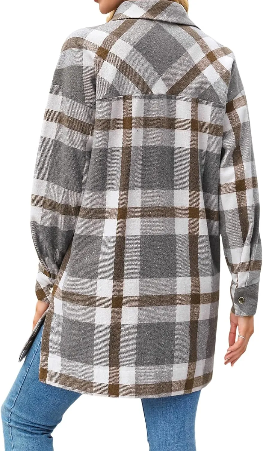 Womens Flannel Plaid Shacket 2024 Fall Winter Trendy Casual Button Down Tartan Trench Coat Boyfriend Long Jacket Coats