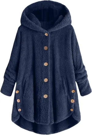 Women's Fleece Jackets Button Down Fuzzy Sherpa Lined Hooded Cardigans Jacket Casual Open Front Warm Plush Outwear