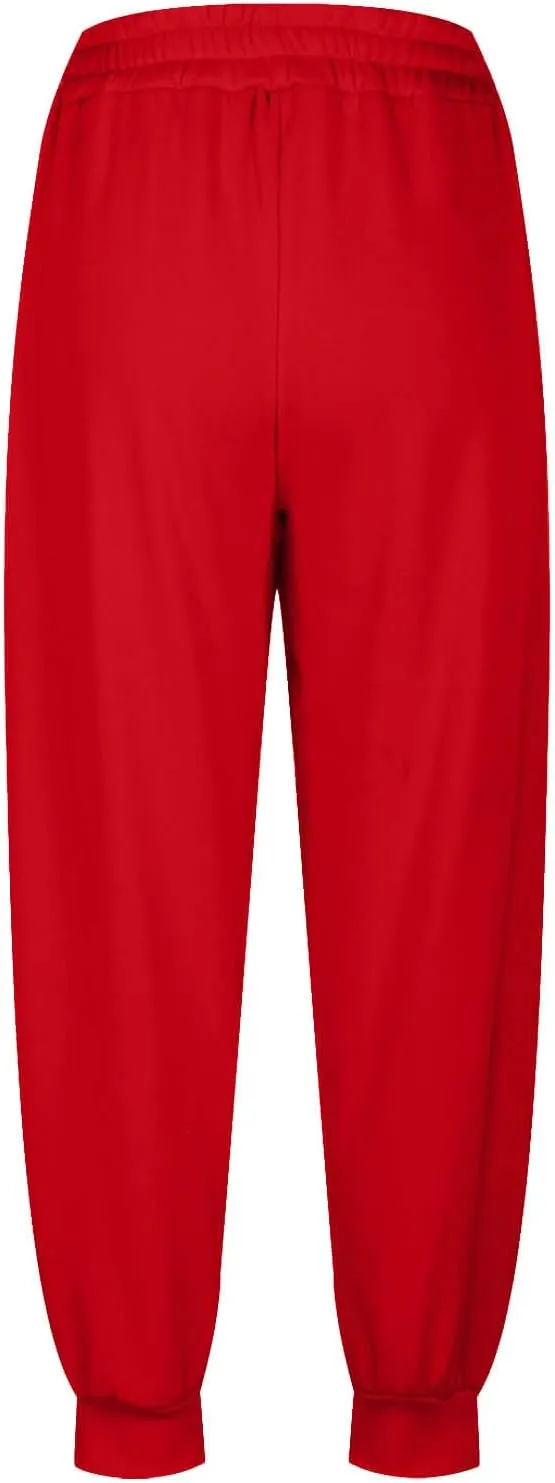 Womens Fleece Lined Baggy Cinch Bottom Sweatpants Sport Solid Color Yoga with Pockets Trousers Loose Fit Casual Soft