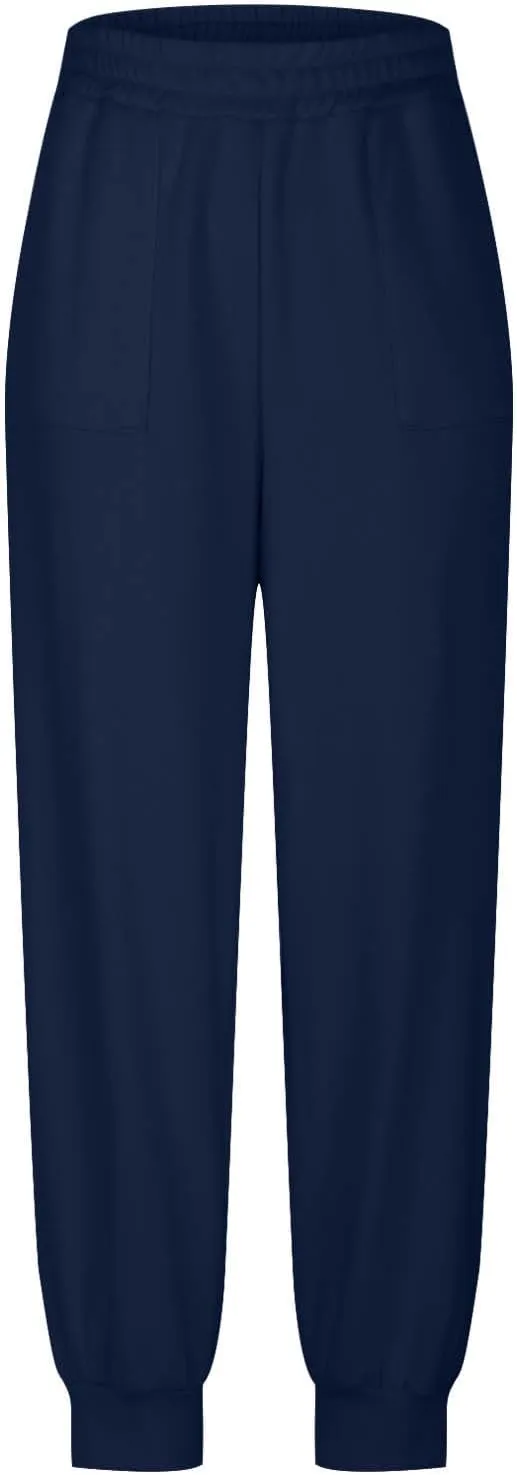 Womens Fleece Lined Baggy Cinch Bottom Sweatpants Sport Solid Color Yoga with Pockets Trousers Loose Fit Casual Soft