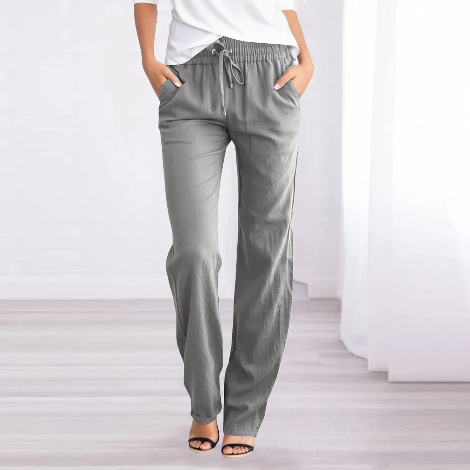 Women's Fleece Lined Joggers Wide Leg Yoga Pants Sweatpants Casual Loose Lounge Comfy Baggy Trousers with Pockets