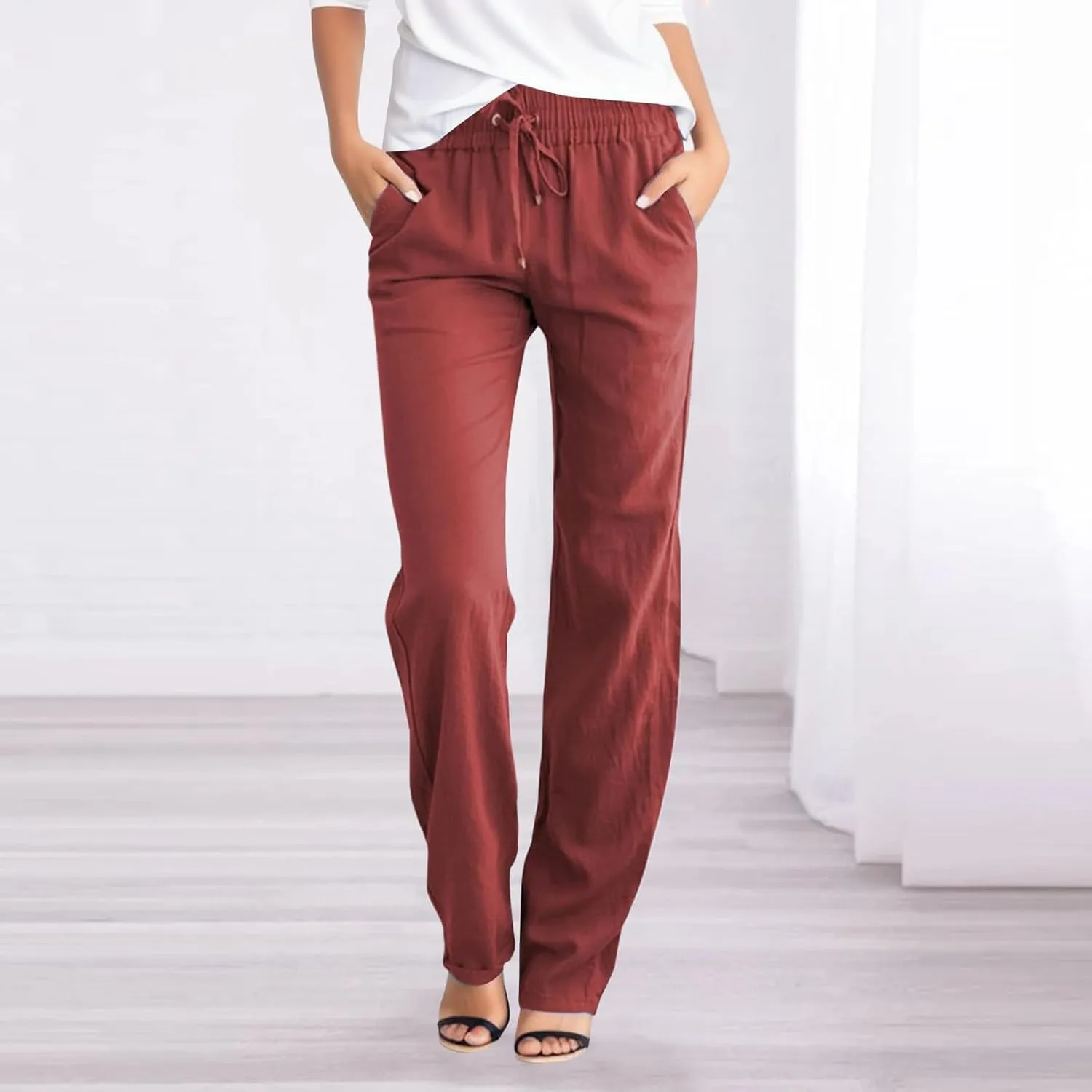 Women's Fleece Lined Joggers Wide Leg Yoga Pants Sweatpants Casual Loose Lounge Comfy Baggy Trousers with Pockets