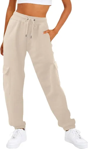 Womens Fleece Lined Sweatpants Ladies Solid Color Drawstring Elastic Waist Casual Loose Foot Fleece Sweatpants High