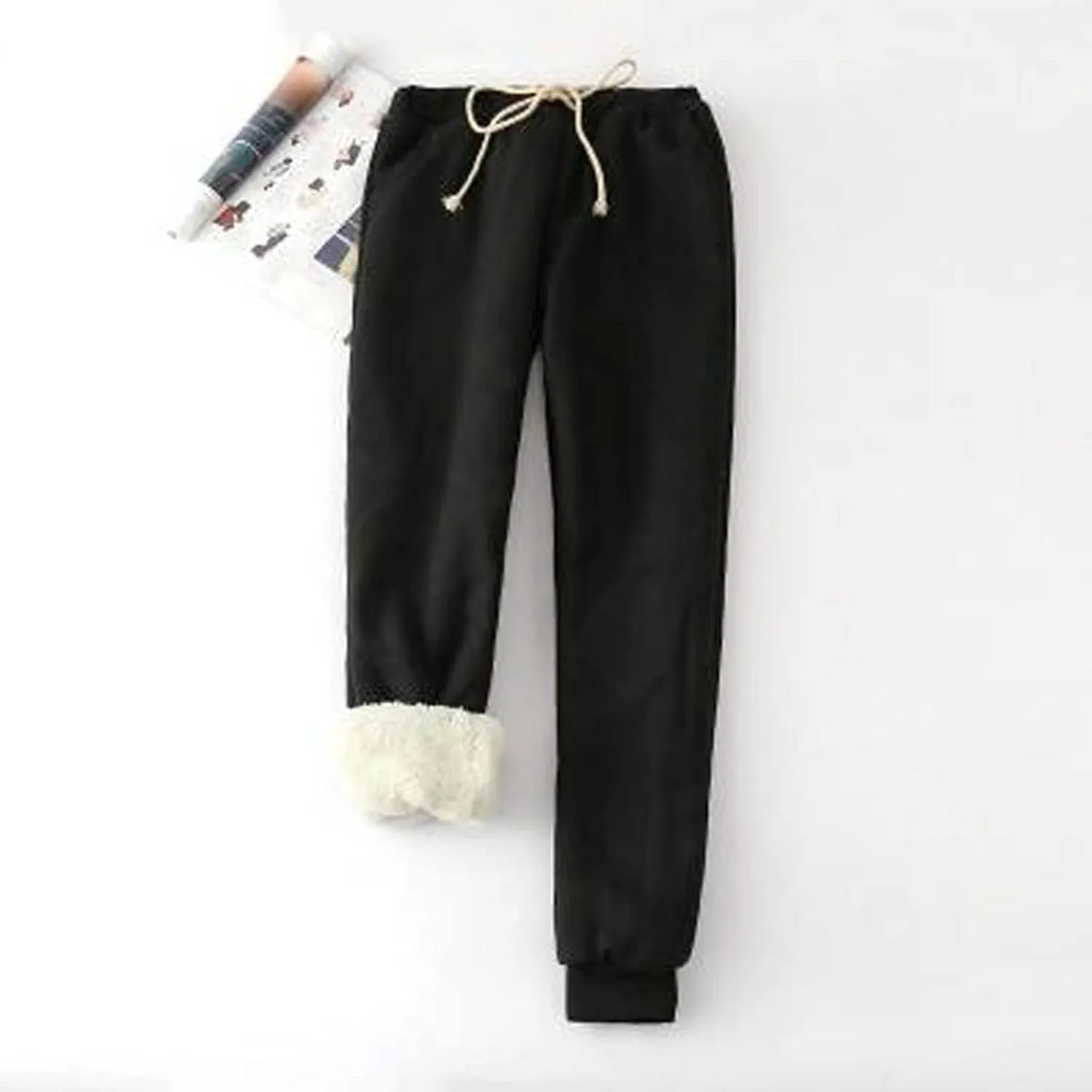 Womens Fleece Pants Sherpa Lined Sweatpants Winter Warm Cashmere Sweat Pants Solid Color Casual Jogger with Pockets