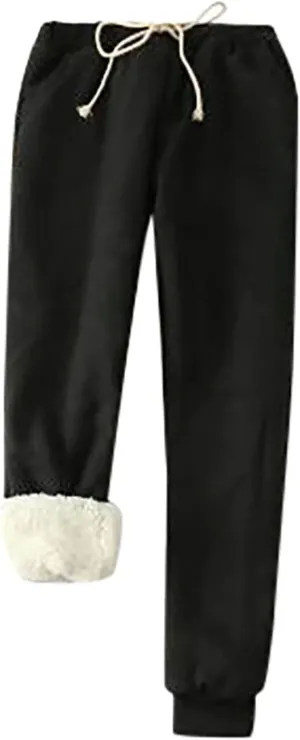 Womens Fleece Pants Sherpa Lined Sweatpants Winter Warm Cashmere Sweat Pants Solid Color Casual Jogger with Pockets
