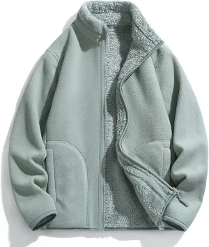 Womens Fuzzy Fleece Jacket Oversized Sherpa Zip Up Stand Collar Sweatshirts Solid Color Casual Winter Warm Outwear