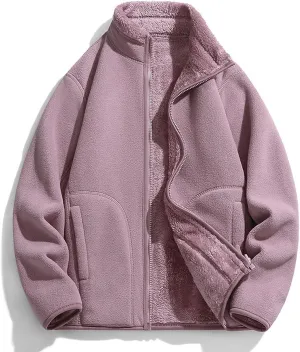Womens Fuzzy Fleece Jacket Oversized Sherpa Zip Up Stand Collar Sweatshirts Solid Color Casual Winter Warm Outwear