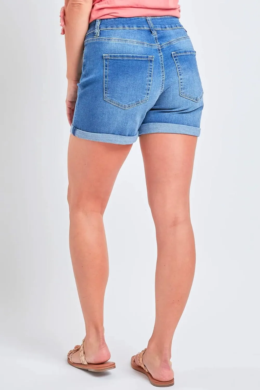 Women's High Rise Tummy Control Rolled Cuff Shorts, Medium Blue, 14