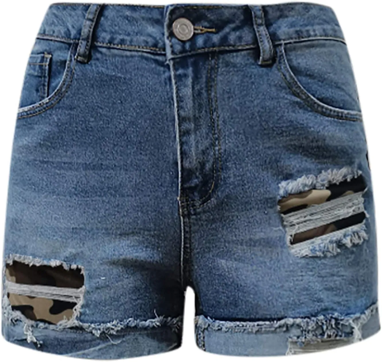 Women's High Waisted Denim Shorts Ripped Distressed Stretchy Casual Jean Shorts Raw Hem Summer Hot Shorts with Pockets