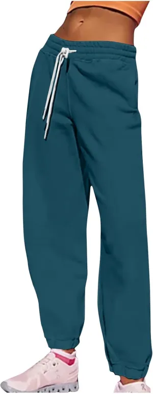 Women's High Waisted Sweatpants Casual Workout Active Jogger Drawstring Trendy Loose Lounge Pants with Pockets