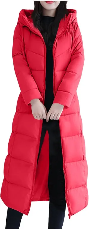 Women's Hooded Thickened Jakcets for Winter Long Down Zipper Jacket Maxi Down Parka Puffer Coat with Hooded