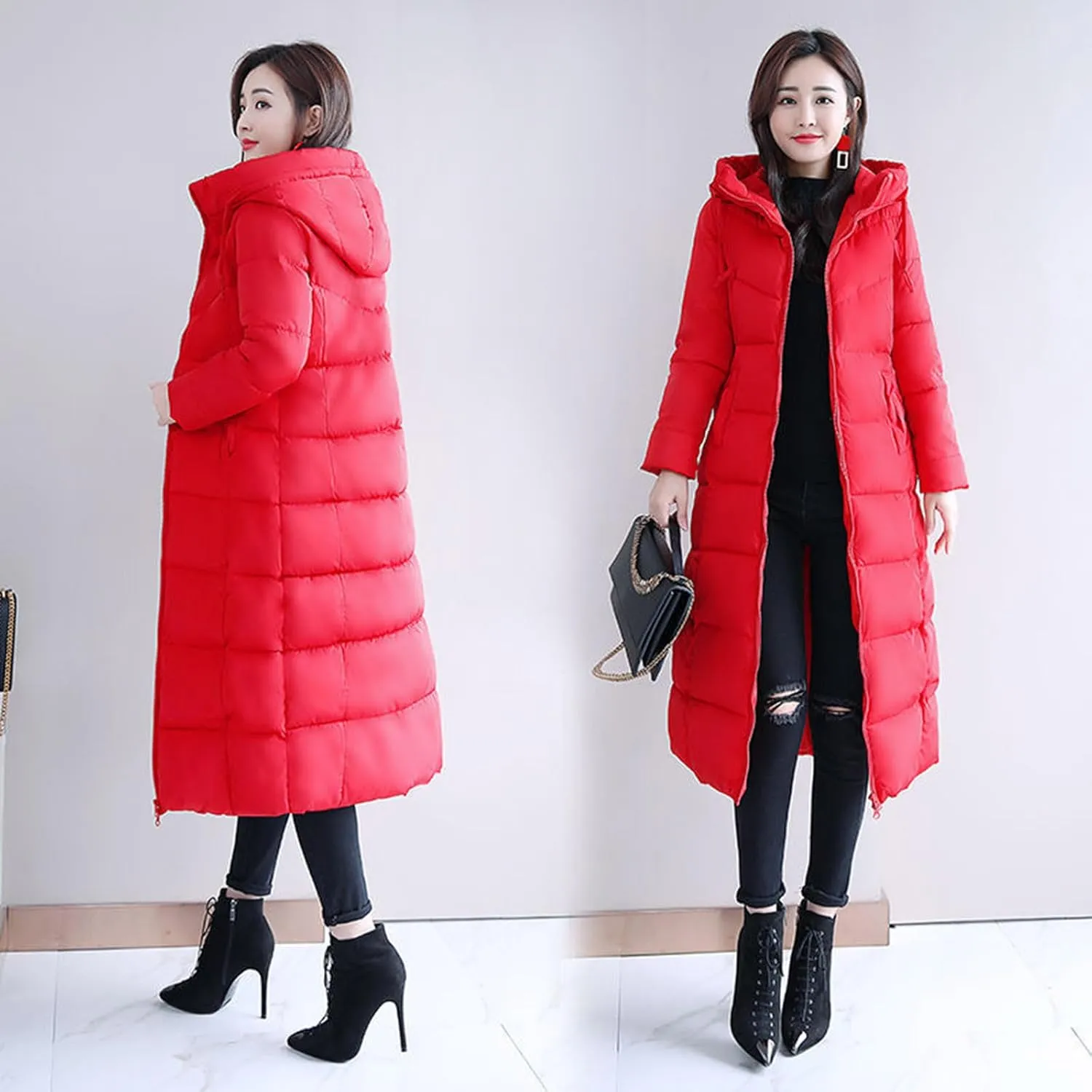 Women's Hooded Thickened Jakcets for Winter Long Down Zipper Jacket Maxi Down Parka Puffer Coat with Hooded