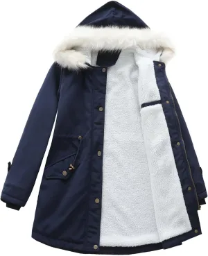 Women's Hooded Winter Coat Waterproof Warm Puffer Jacket Parka Faux Lamb Wool Lined Sherpa Thicken Jacket Outerwear