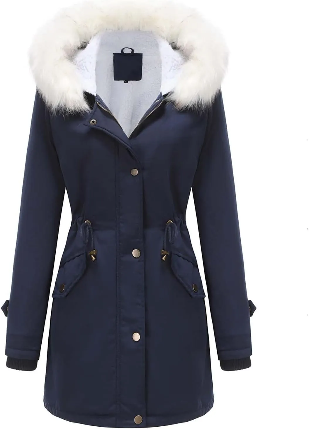 Women's Hooded Winter Coat Waterproof Warm Puffer Jacket Parka Faux Lamb Wool Lined Sherpa Thicken Jacket Outerwear