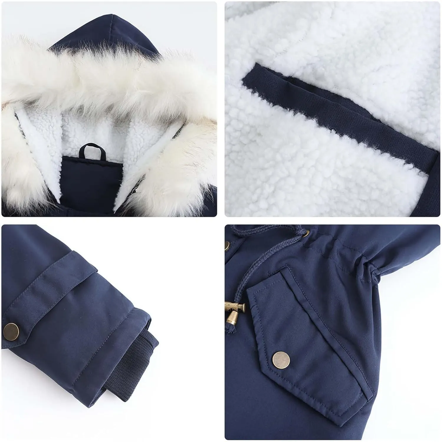 Women's Hooded Winter Coat Waterproof Warm Puffer Jacket Parka Faux Lamb Wool Lined Sherpa Thicken Jacket Outerwear