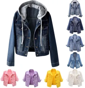 Women's Jean Jacket Lightweight Cropped Denim Jacket Wash Short Trucker Coat Casual Long Sleeve Button Down Outwear