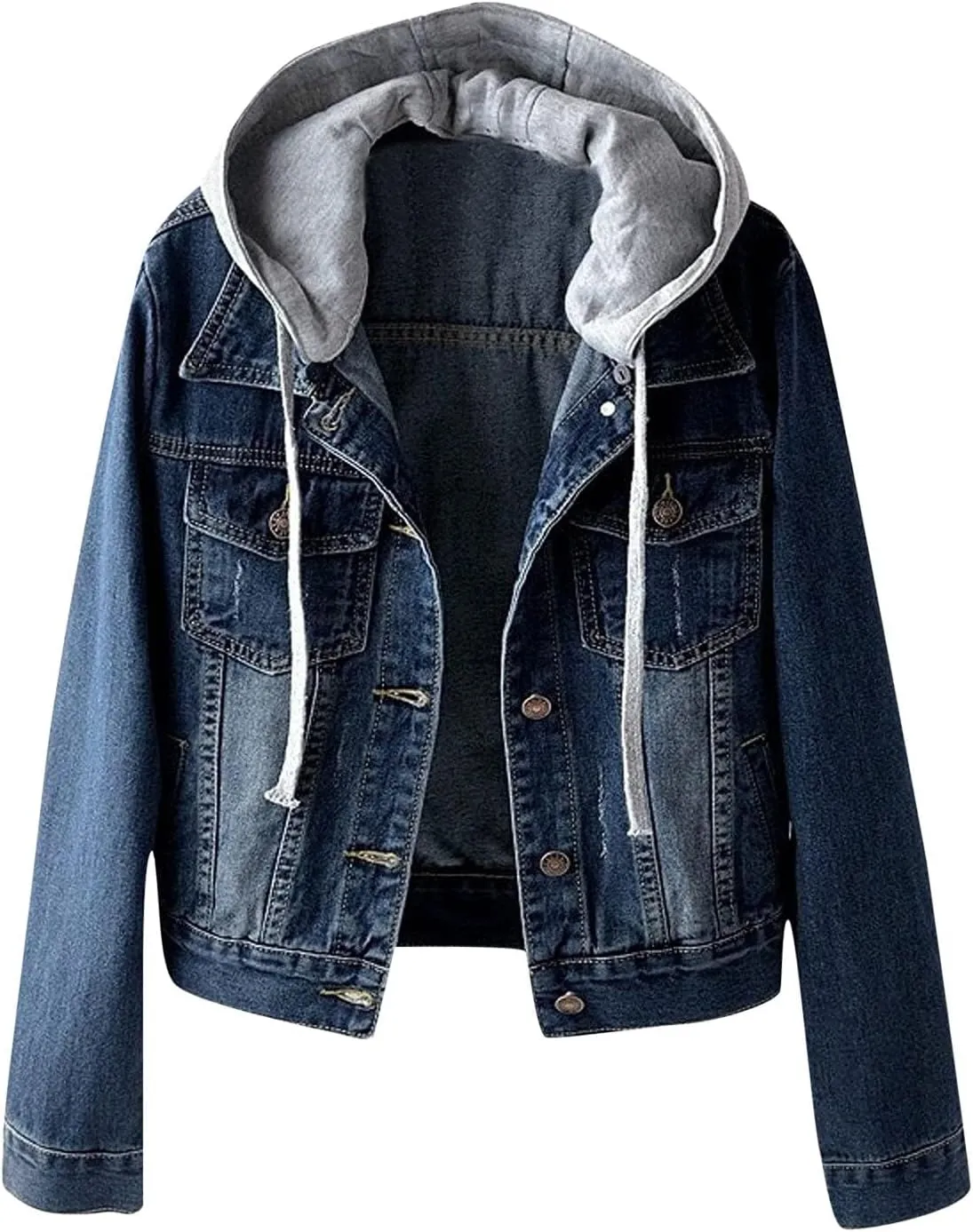 Women's Jean Jacket Lightweight Cropped Denim Jacket Wash Short Trucker Coat Casual Long Sleeve Button Down Outwear