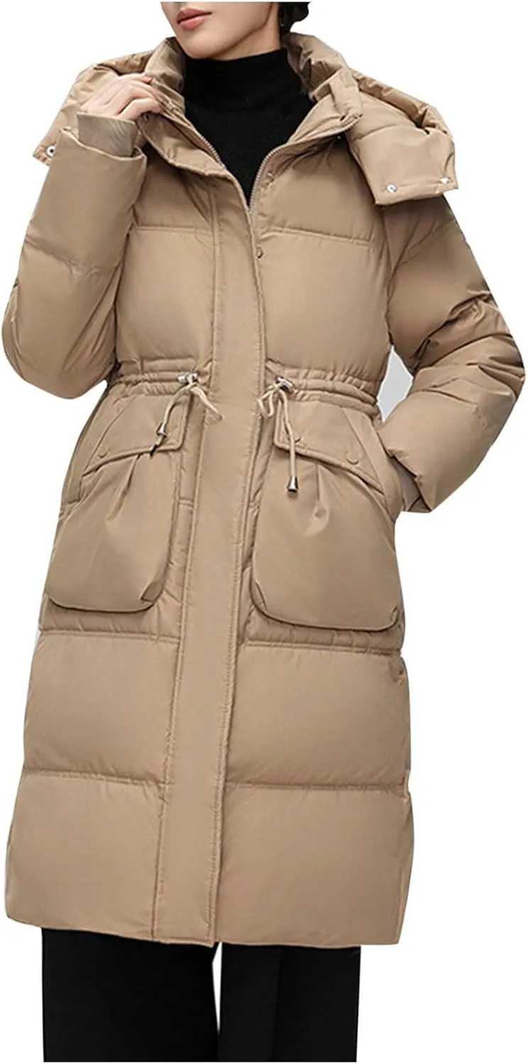 Women's Lightweight Quilted Parka Jackets Plus Size Long Padded Down Jackets Military Anorak Puffer Coats with Hood