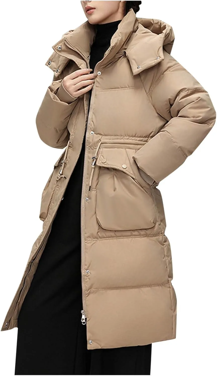 Women's Lightweight Quilted Parka Jackets Plus Size Long Padded Down Jackets Military Anorak Puffer Coats with Hood