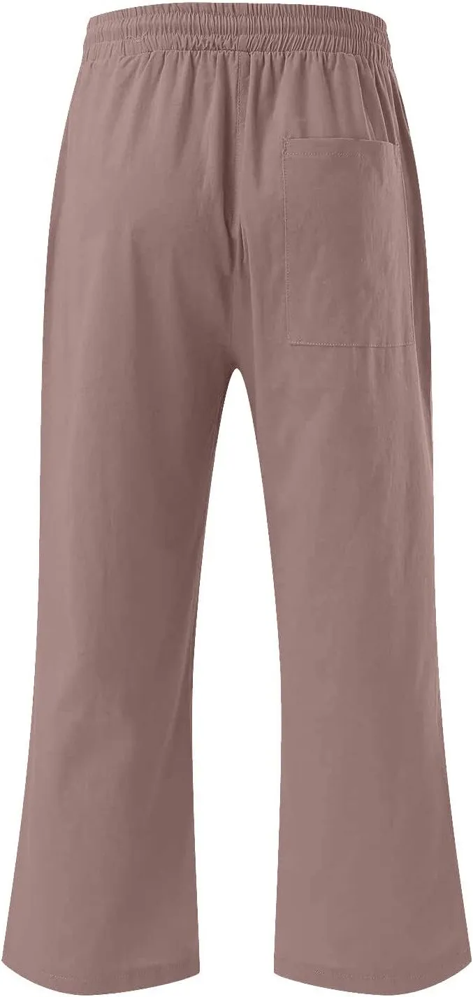 Women's Linen Capris Fashion Tapered Crop Pants Drawstring Elastic Waist Yoga Pants 2024 Casual Summer Pants