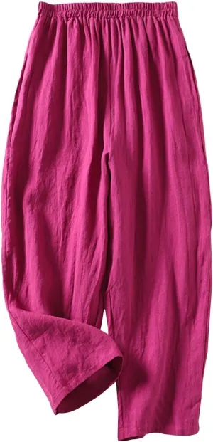 Womens Linen Pants 2025 Flowy Wide Leg High Waist Loose Drawstring Travel Vacation Yoga Pants with Pockets