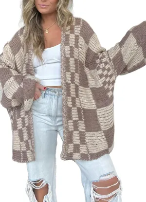 Womens Long Sleeve Chunky Cable Knit Fall Cardigan Sweaters Oversized Open Front Plaid Kimonos Outwear with Pockets