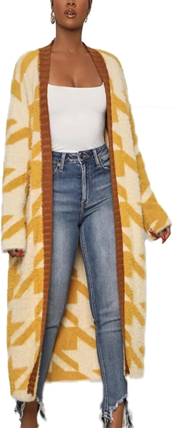 Women's Long Sleeve Open Front Cable Knit Cardigan Sweaters Fleece Lined Duster Coat Lightweight Outerwear