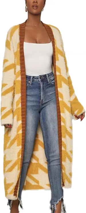 Women's Long Sleeve Open Front Cable Knit Cardigan Sweaters Fleece Lined Duster Coat Lightweight Outerwear
