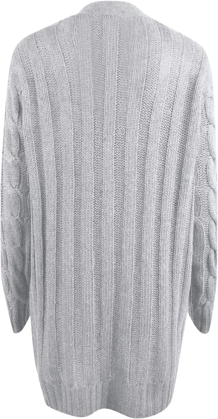 Women's Long Sleeve Open Front Knitted Cardigan Sweater, Button Down Chunky Pullover Outwear Coat