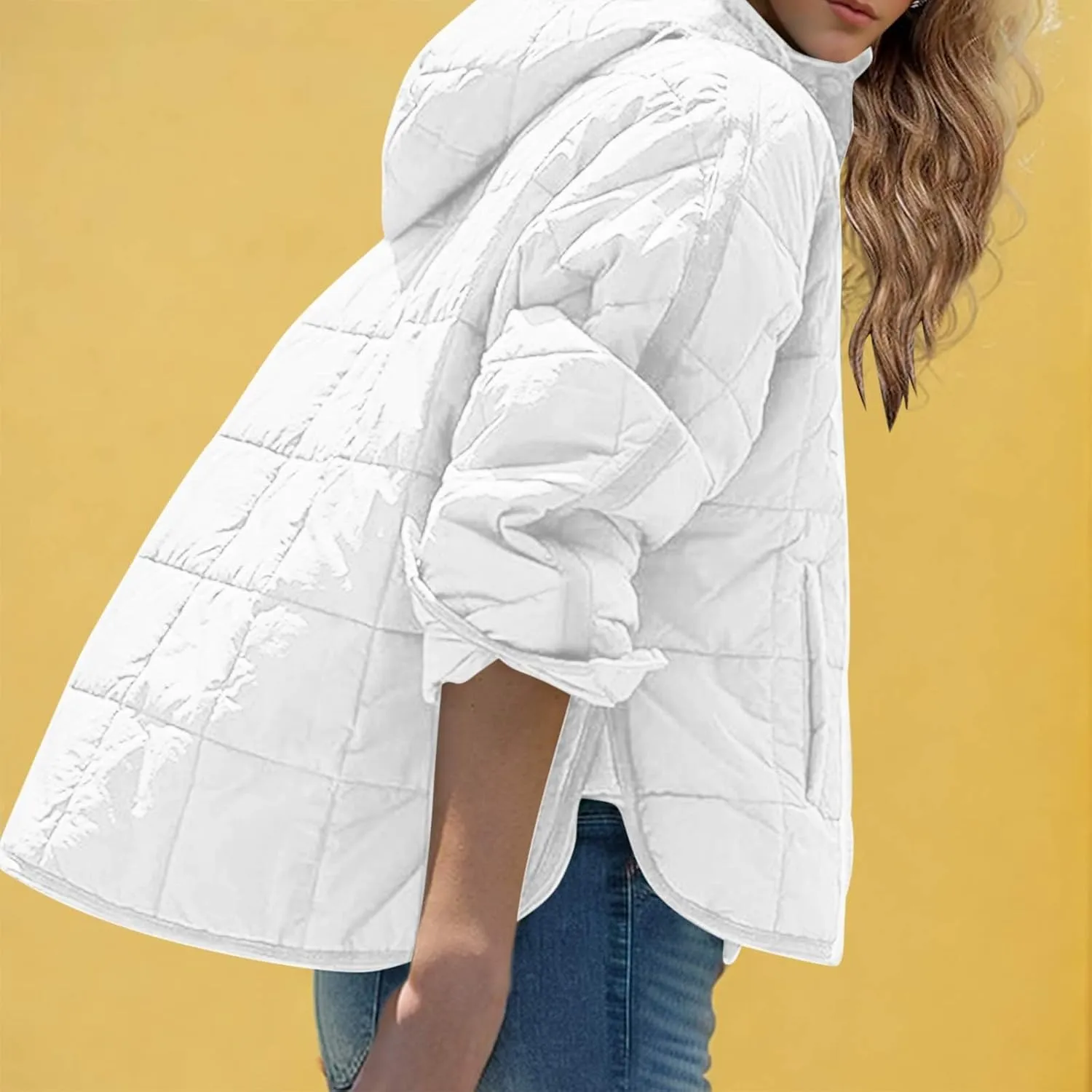 Women's Oversized Puffer Jacket with Hood Quilted Lightweight Winter Warm Pullover Padded Cotton Coat Trendy
