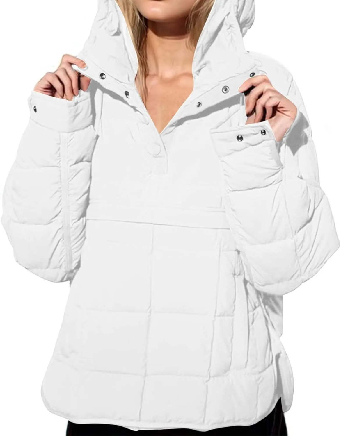 Women's Oversized Puffer Jacket with Hood Quilted Lightweight Winter Warm Pullover Padded Cotton Coat Trendy