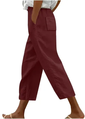 Women's Pants Linen Pants Summer High Waisted Palazzo Pants Wide Leg Drawstring Elastic Waist Loose Comfy Trousers