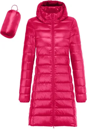 Womens Plus Size Packable Puffer Jacket Women's Down Jackets & Coats Women Down Packable Ultralight Hooded Jacket Puffer Parka Coat Womens Puffer Jacket Packable Hip Length Parkas for Women Winter