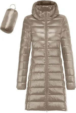 Womens Quilted Lightweight Jackets Packable Lightweight Puffer Jacket Hooded Long Down Winter Warm Outwear Coats