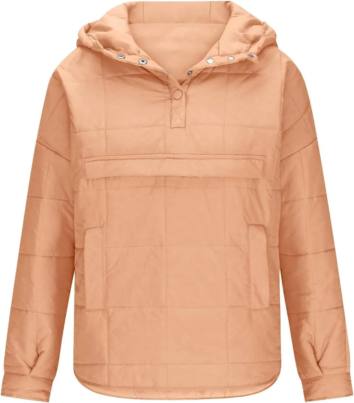 Women's Quilted Pullover Puffer Jacket Oversized Long Hooded Coats Winter Warm Lightweight Outwear with Pocket