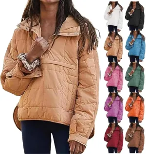 Women's Quilted Pullover Puffer Jacket Oversized Long Hooded Coats Winter Warm Lightweight Outwear with Pocket