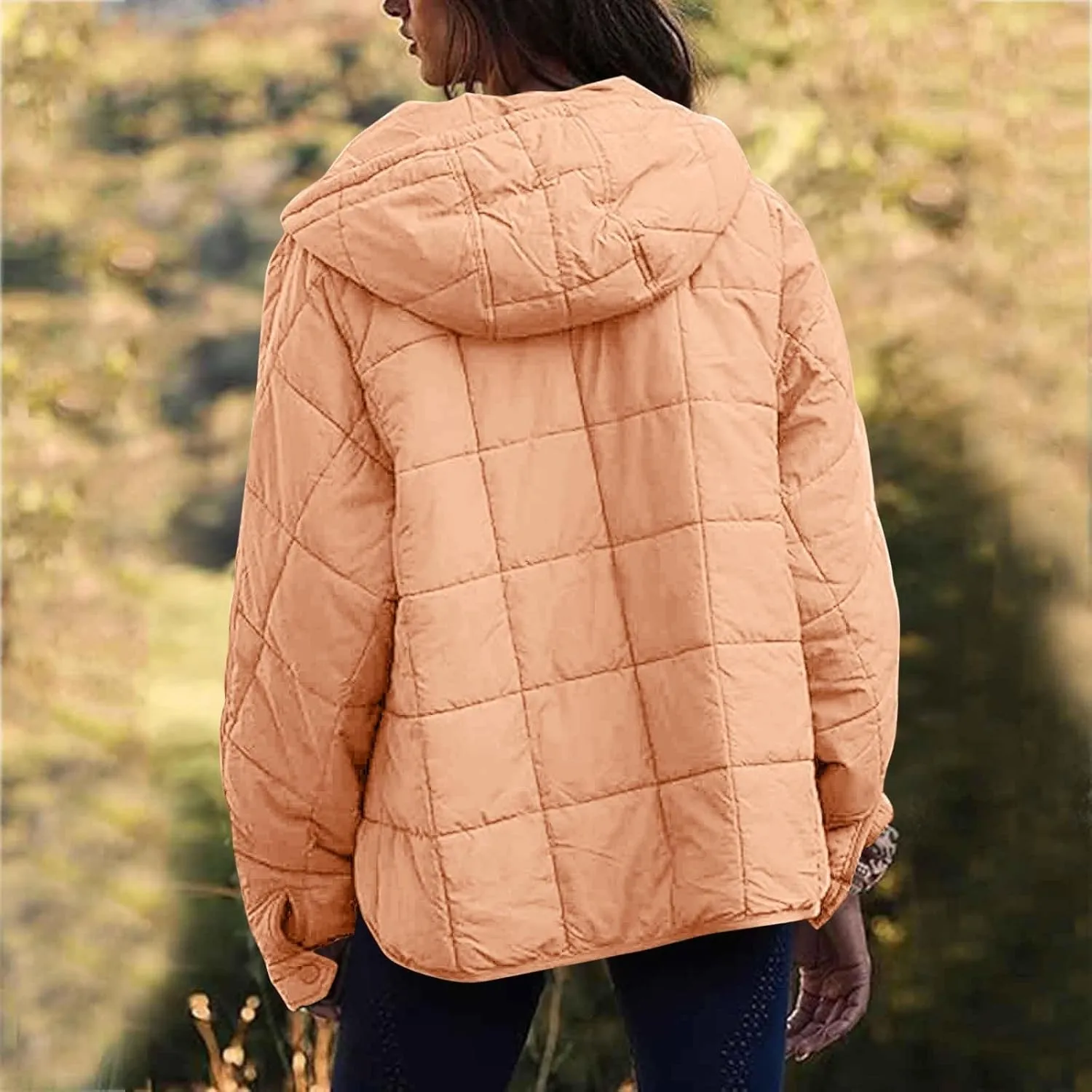 Women's Quilted Pullover Puffer Jacket Oversized Long Hooded Coats Winter Warm Lightweight Outwear with Pocket