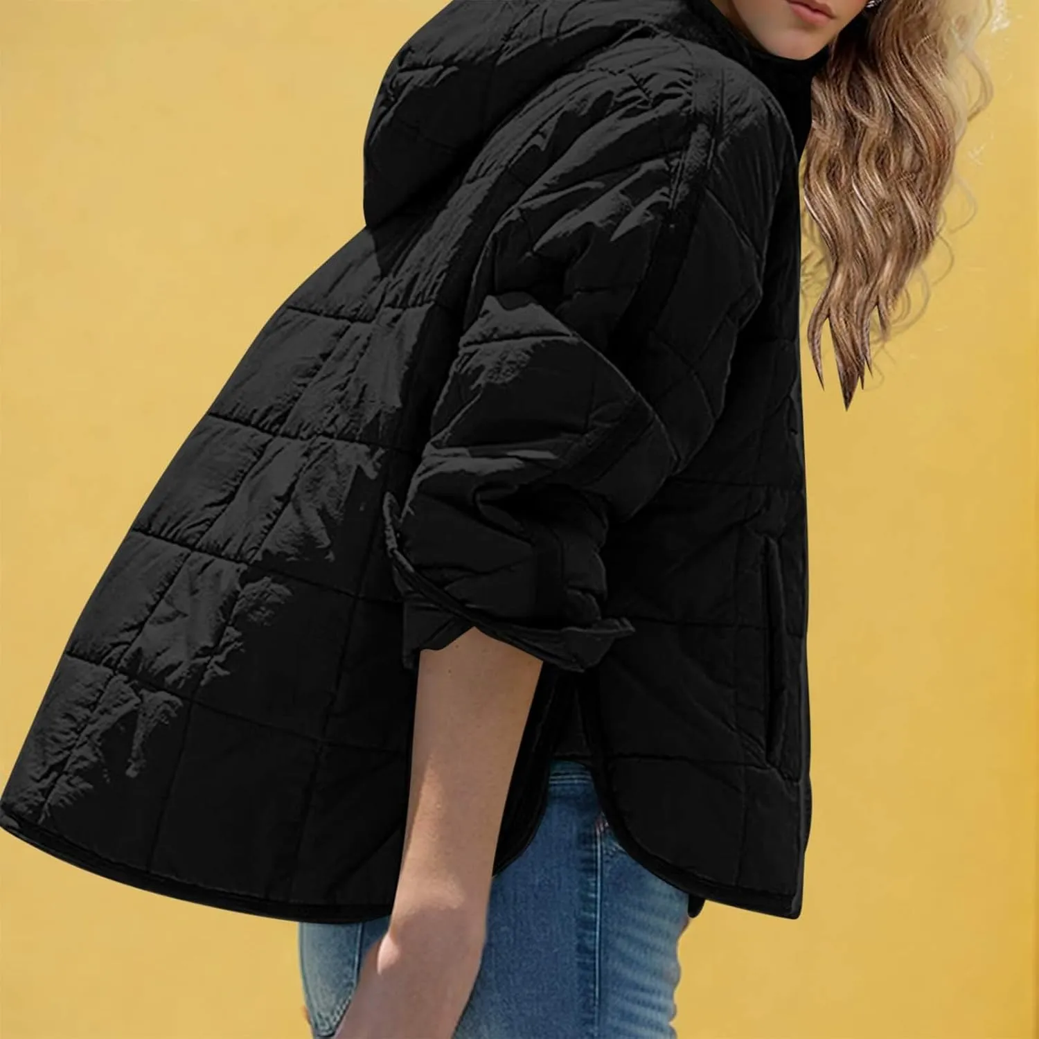Women's Quilted Pullover Puffer Jackets Lightweight Button Outwear Winter Warm Oversized Packable Hooded Coat Tops