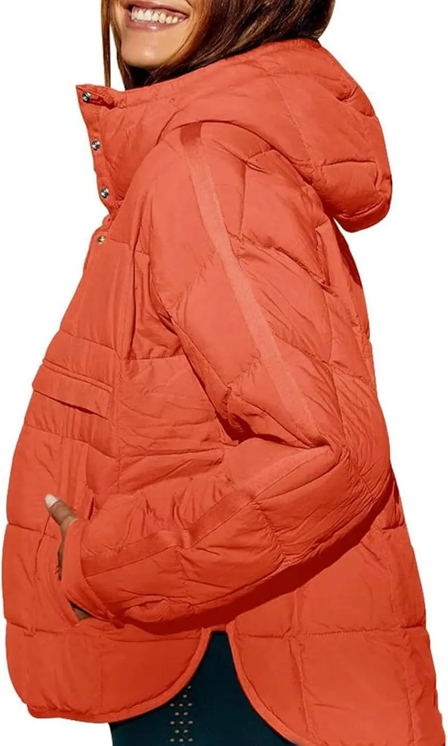 Women's Quilted Pullover Puffer Jackets Lightweight Button Outwear Winter Warm Oversized Packable Hooded Coat Tops