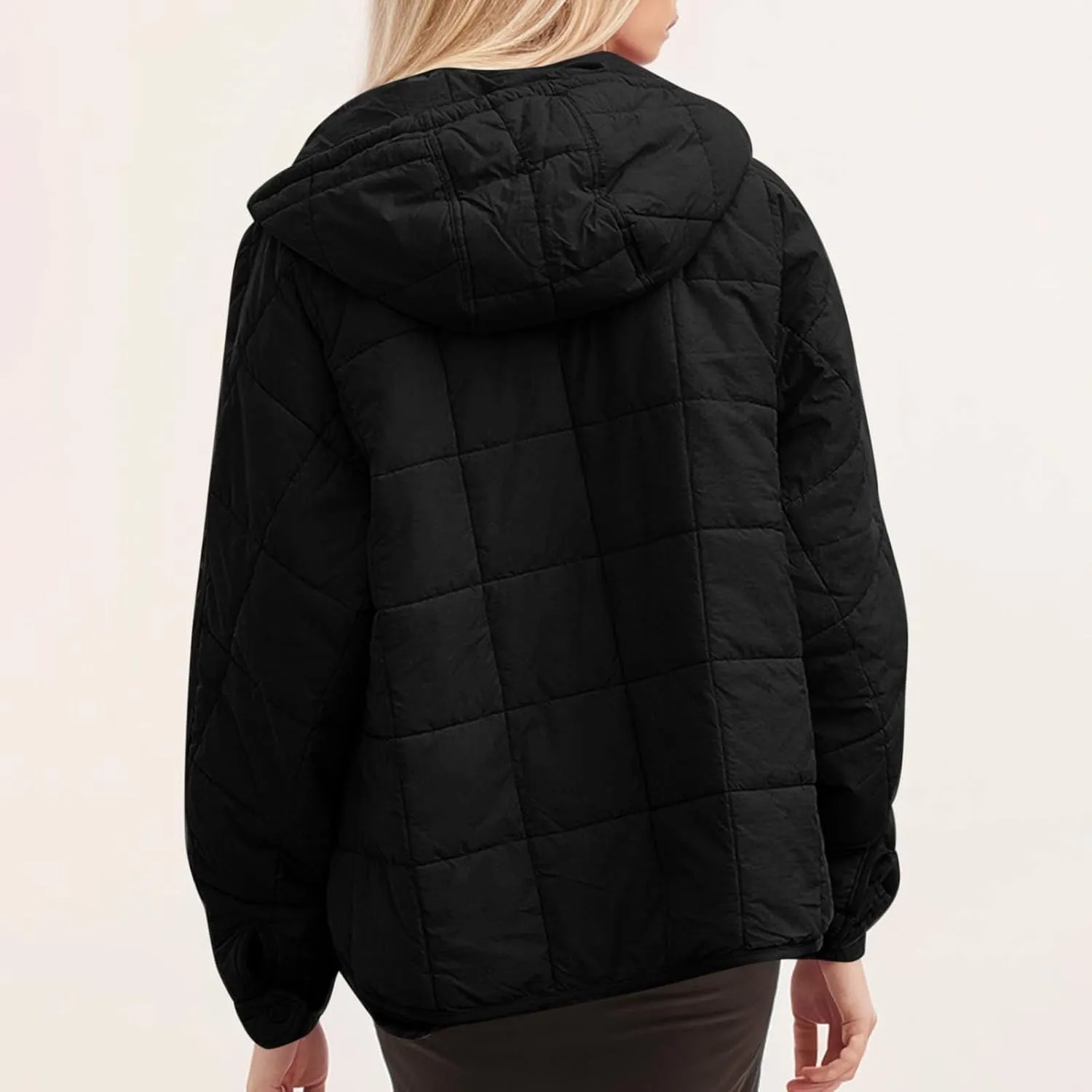 Women's Quilted Pullover Puffer Jackets Lightweight Button Outwear Winter Warm Oversized Packable Hooded Coat Tops