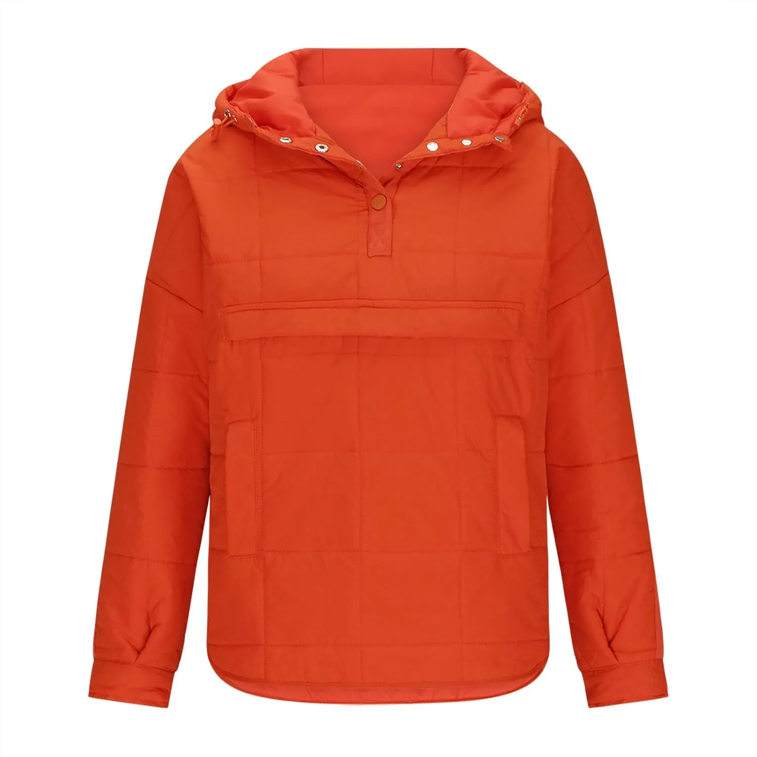 Women's Quilted Pullover Puffer Jackets Lightweight Button Outwear Winter Warm Oversized Packable Hooded Coat Tops