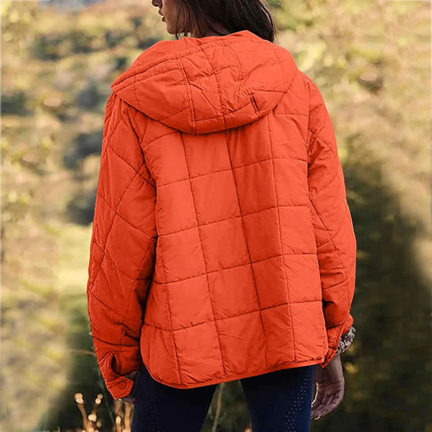 Women's Quilted Pullover Puffer Jackets Lightweight Button Outwear Winter Warm Oversized Packable Hooded Coat Tops