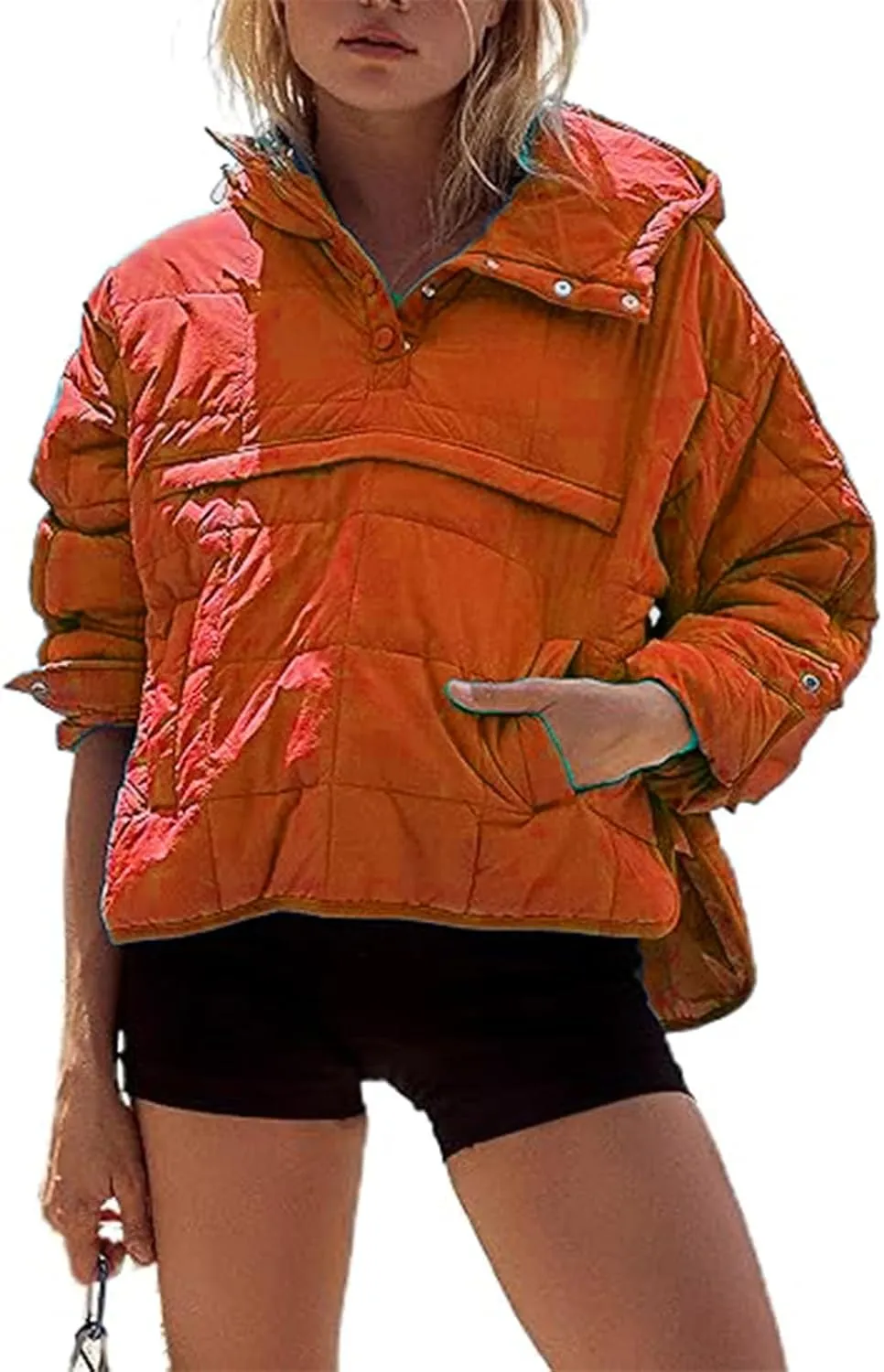 Women's Quilted Pullover Puffer Jackets Lightweight Button Outwear Winter Warm Oversized Packable Hooded Coat Tops
