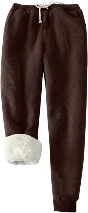 Womens Sherpa Fleece Lined Sweatpants Thermal Warm Winter Joggers Sweat Pants Lounge Casual Leggings with Pockets