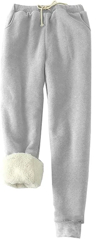 Womens Sherpa Fleece Lined Sweatpants Thermal Warm Winter Joggers Sweat Pants Lounge Casual Leggings with Pockets