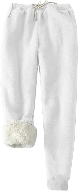 Womens Sherpa Fleece Lined Sweatpants Thermal Warm Winter Joggers Sweat Pants Lounge Casual Leggings with Pockets