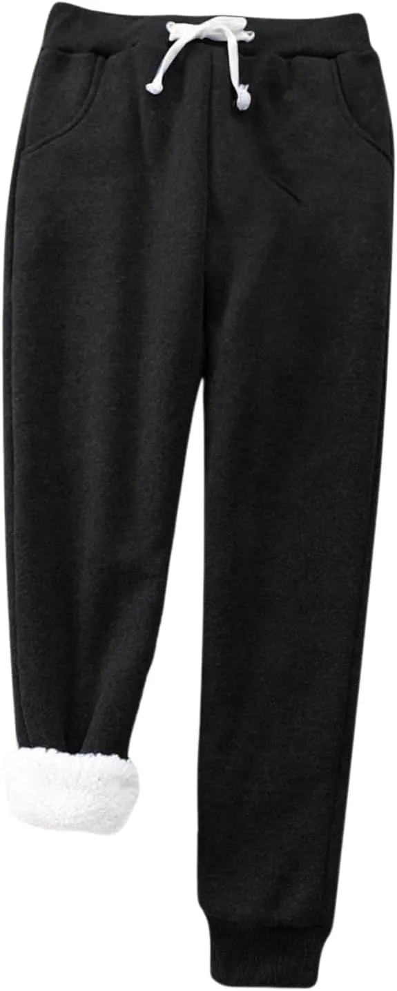 Womens Sherpa Fleece Lined Sweatpants Winter Warm Jogger Sweat Pants Athletic Thicken Thermal Drawstring Pants with Pocket