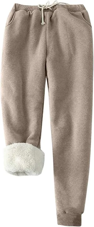 Womens Sherpa Fleece Lined Sweatpants Winter Warm Jogger Sweat Pants Athletic Thicken Thermal Drawstring Pants with Pocket